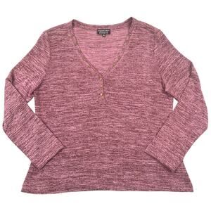 Papermoon Stitch Fix Pink Marled Knit Studded V Neck Long Sleeve Top - XXL